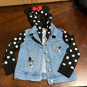 Like new EUC Minnie Mouse hooded blue jean jacket sweatshirt polkadot ears 3t